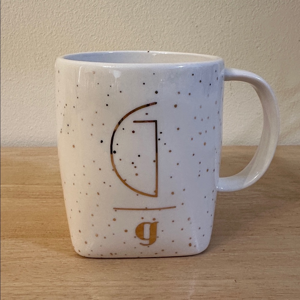 Anthropologie “G” Initial White Mug with Gold Speckles